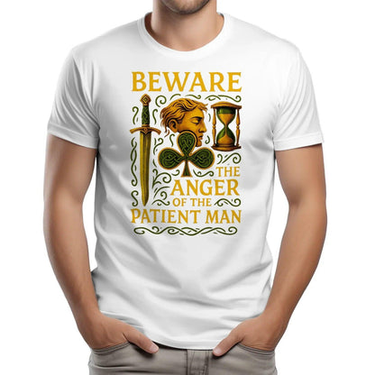 White graphic T-shirt with Irish Celtic hourglass and man face print