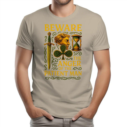 Sand graphic T-shirt with Irish Celtic hourglass and man face print