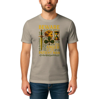 Sand graphic T-shirt with Irish Celtic hourglass and man face front print