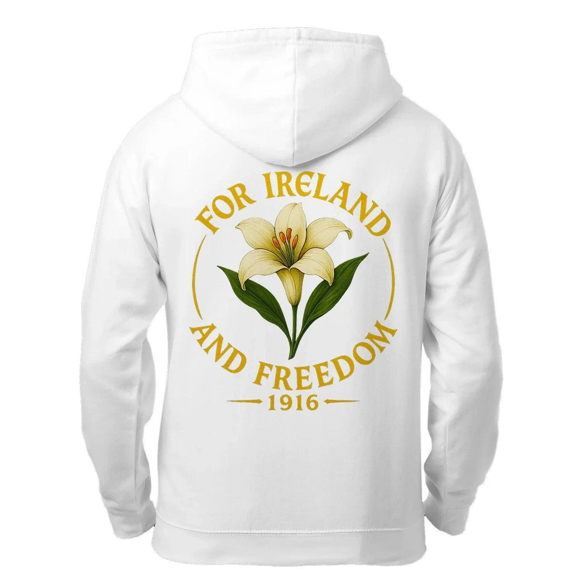 White zip hoodie with back print "FOR IRELAND AND FREEDOM 1916" and flower