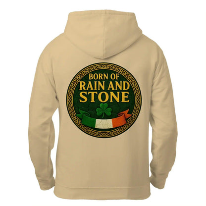 Beige zip hoodie with large back crest logo, hood and front zipper