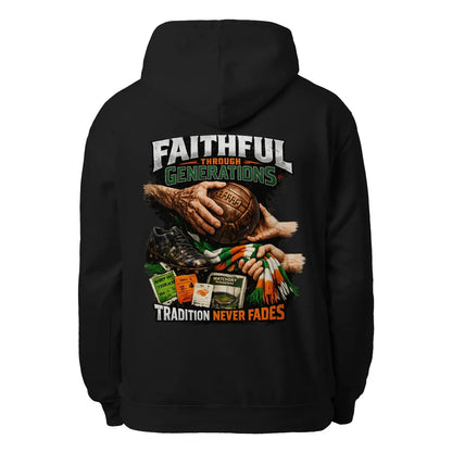 Black unisex pullover hoodie with large back graphic print and hood