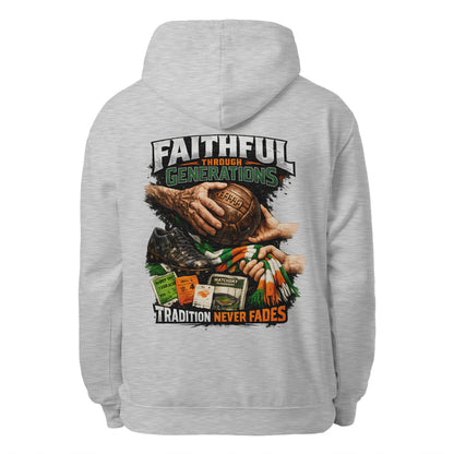 Heather grey unisex pullover hoodie with large back graphic print and hood
