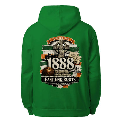 Kelly green unisex pullover hoodie with hood and large back graphic print