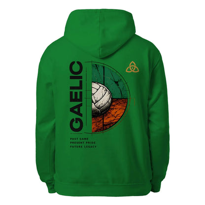 Kelly green unisex hoodie with large back graphic and hood with drawstring